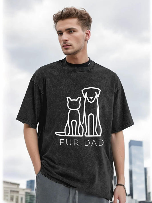 Fur Dad Pet Lover Graphic T-Shirt for Men Funny Casual Tee for Dog and Cat Dads