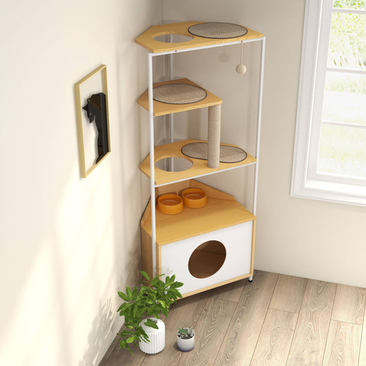 Corner Cat Climbing Shelf With Feeding Station Pumpkin