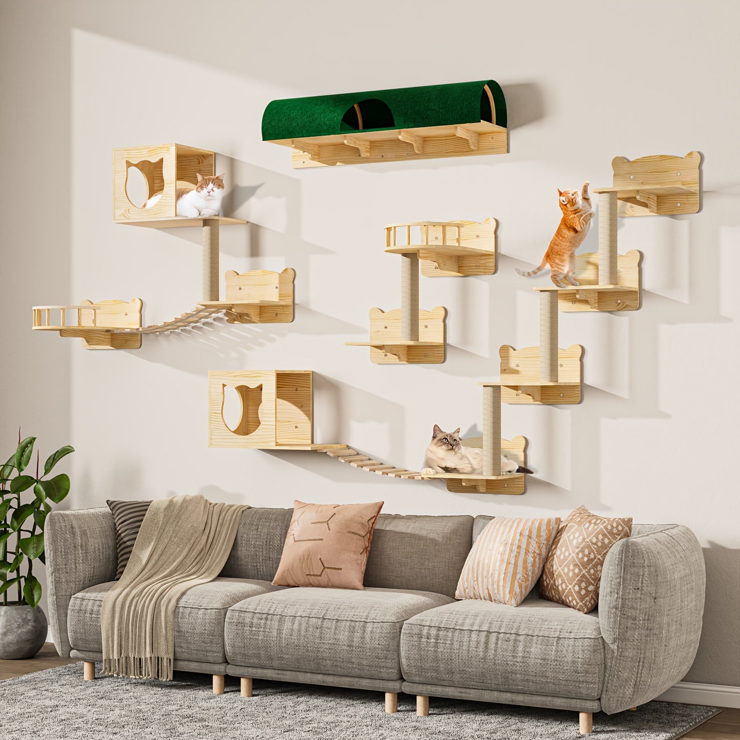 Cat Wall Shelves Indoor Climbing Set 9 16 18pcs Multi Level Cat Climber with House Bed Tunnel