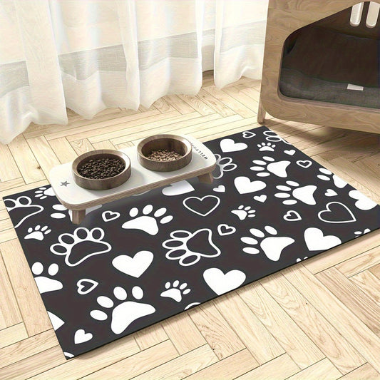 Paw Print Heart Design Non-Slip Pet Feeding Mat Waterproof Rubber Bowl Placemat for Dogs Cats