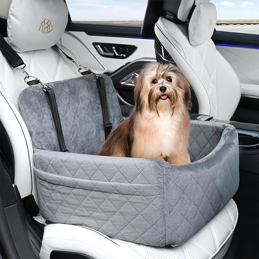 Deluxe Portable Dog Car Seat Stylish Travel Carrier with Safety Strap for Small Dogs