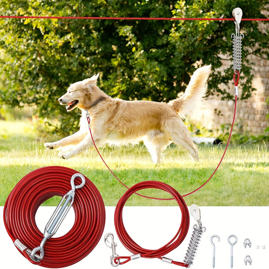 Heavy Duty 50ft Dog Tie Out Cable with 10ft Run for Training Camping Hiking Chew Proof Lead