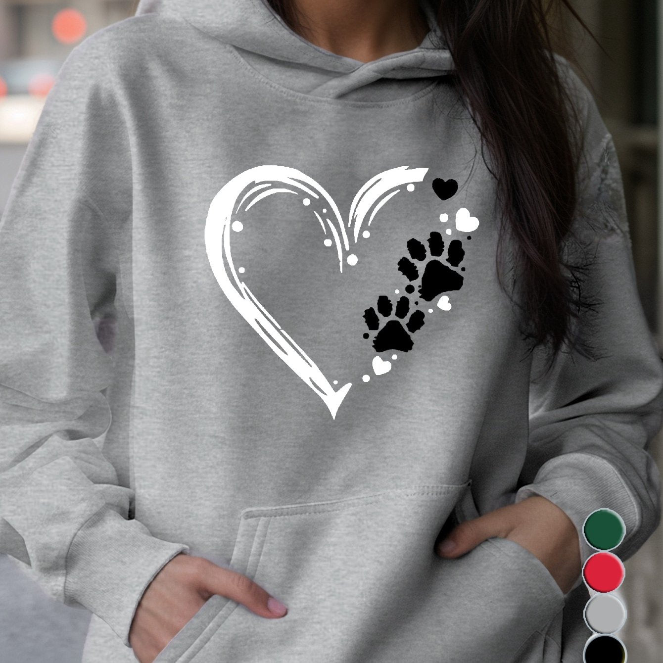 Dog Paw Women's Hoodies with Pocket Geometric Pattern Micro Elasticity Stylish Comfort