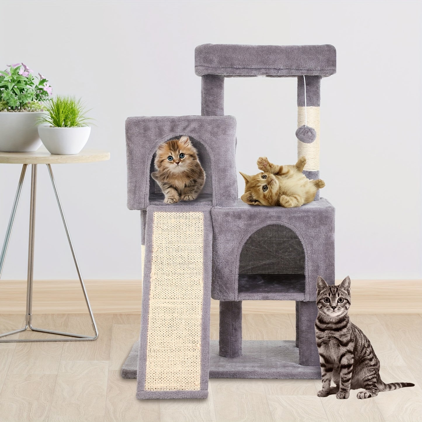 36 Inch Multi Tier Cat Climbing Shelf Cat Tree With Scratching Post And Play Ball
