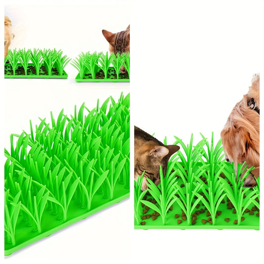 Green Silicone Grass Slow Feeder Mat for Cats and Dogs Interactive Foraging Toy