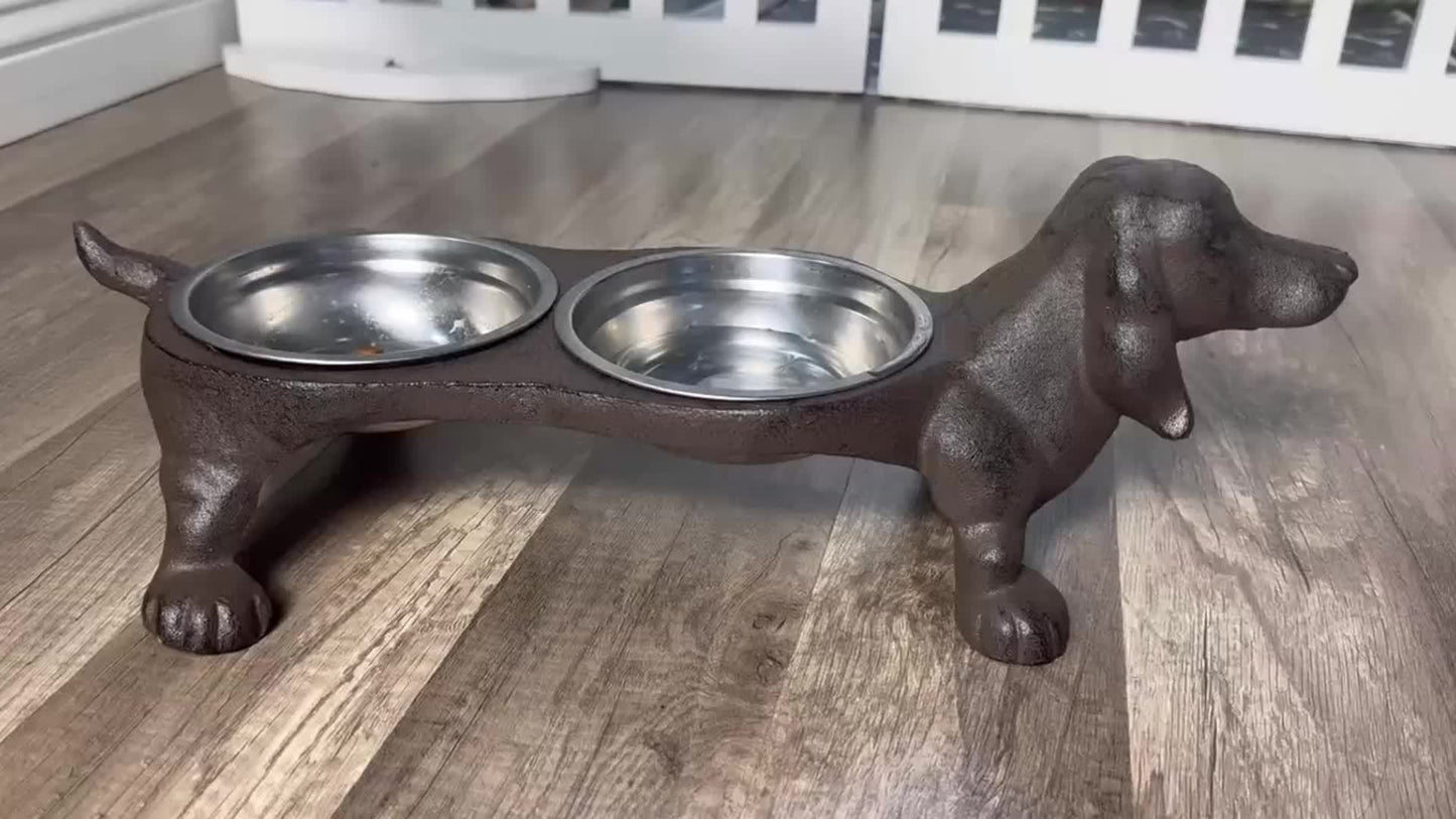 Cast Iron Pet Feeding Station With Stainless Steel Bowls