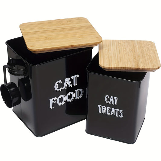 Pet Food Storage Canister Set With Scoop And Wood Lids