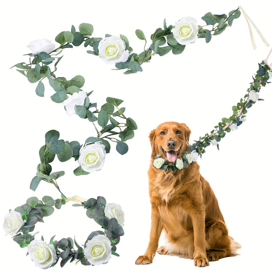 Dog Wedding Flower Collar Set with 6ft Garland for Small Medium Large Dogs Boho Accessory
