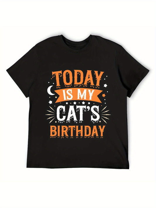 WhimsyCat Women's Cotton T-Shirt Today Is My Cat's Birthday Casual Crew Neck Short Sleeve Tee